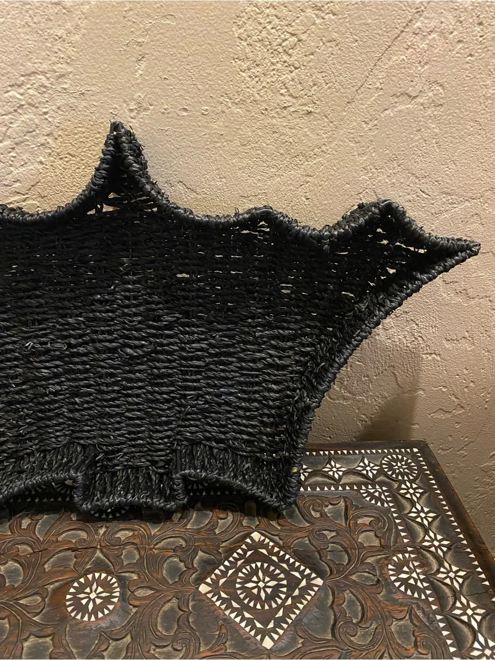 Black Woven Bat Basket Halloween Tray Ross Stores JMLE Spooky Gothic Boho 23”